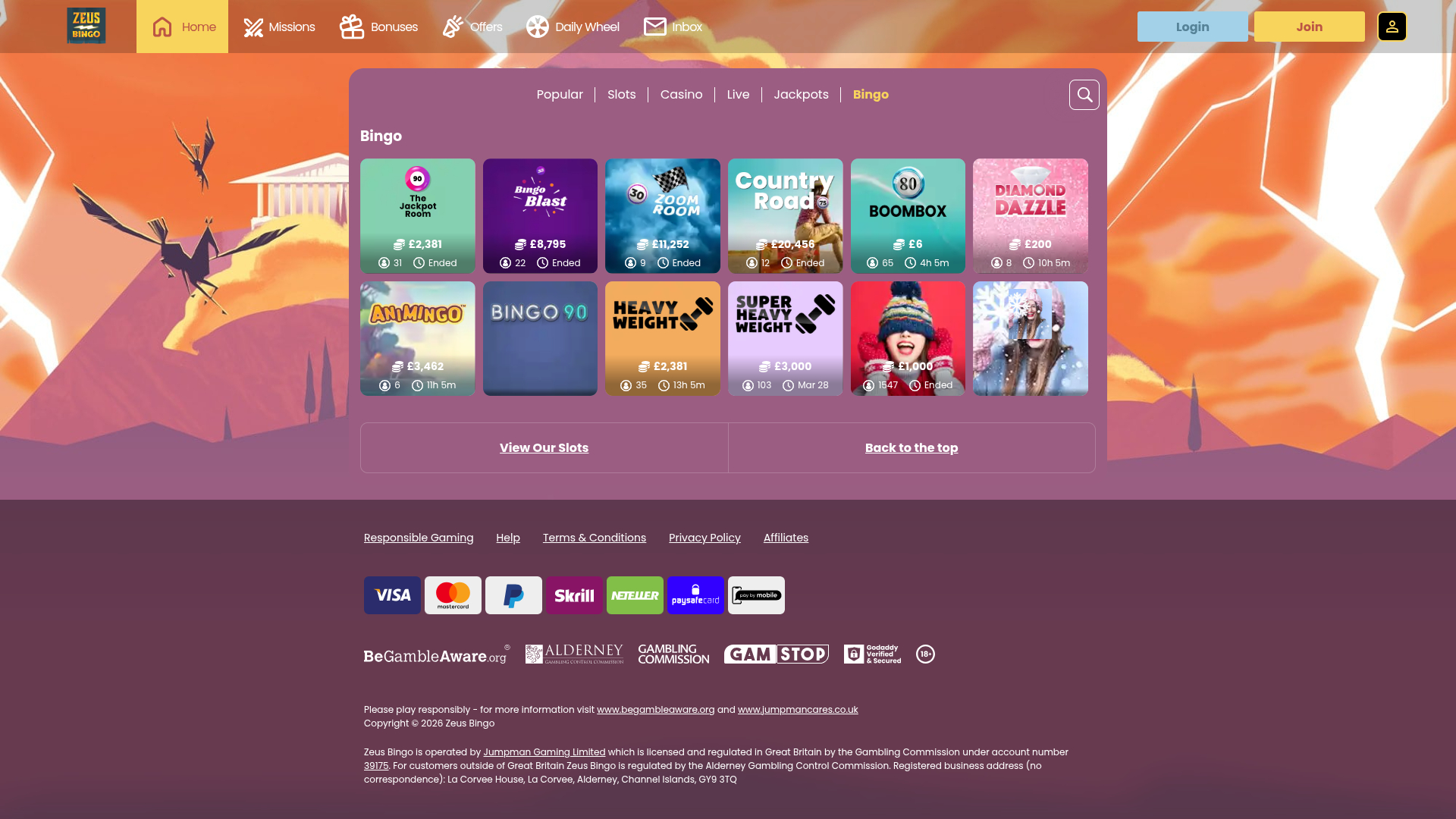 Bingo de escritorio del casino Zeus Bingo