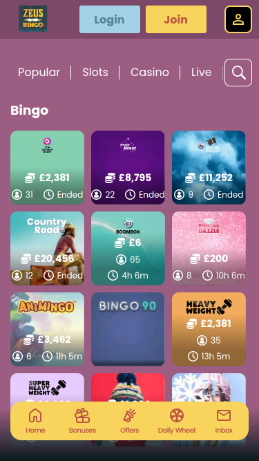 Zeus Bingo Casino Bingo móvil