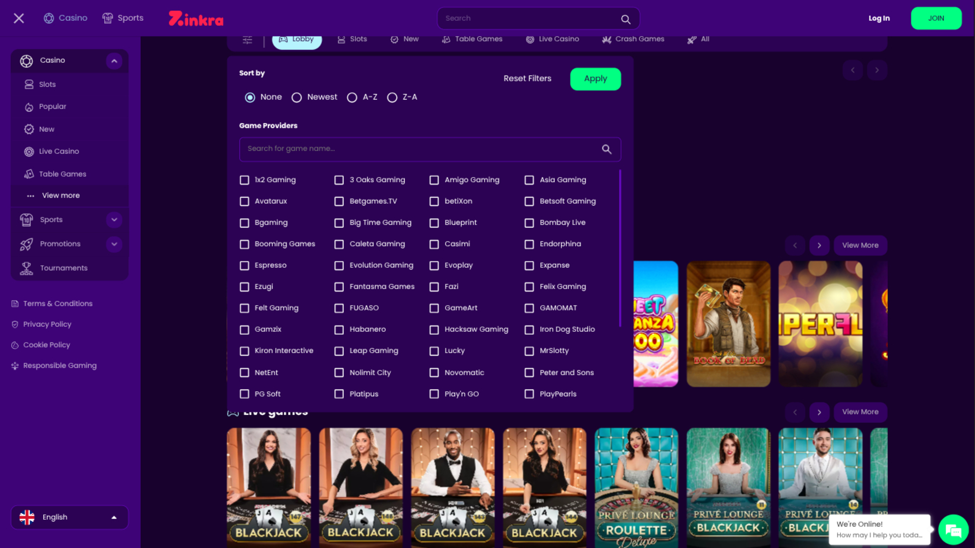Développeurs de jeux de Zinkra Casino sur ordinateur