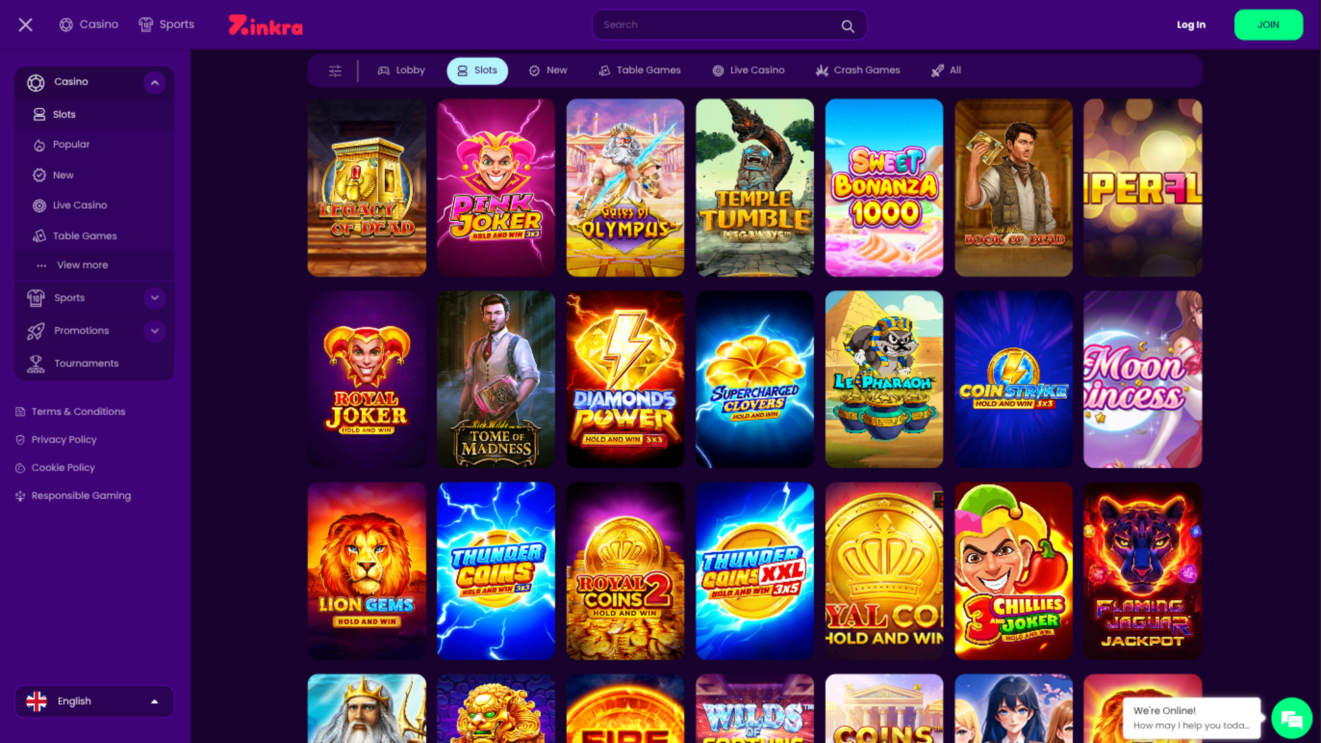 Jeux de Zinkra Casino sur ordinateur