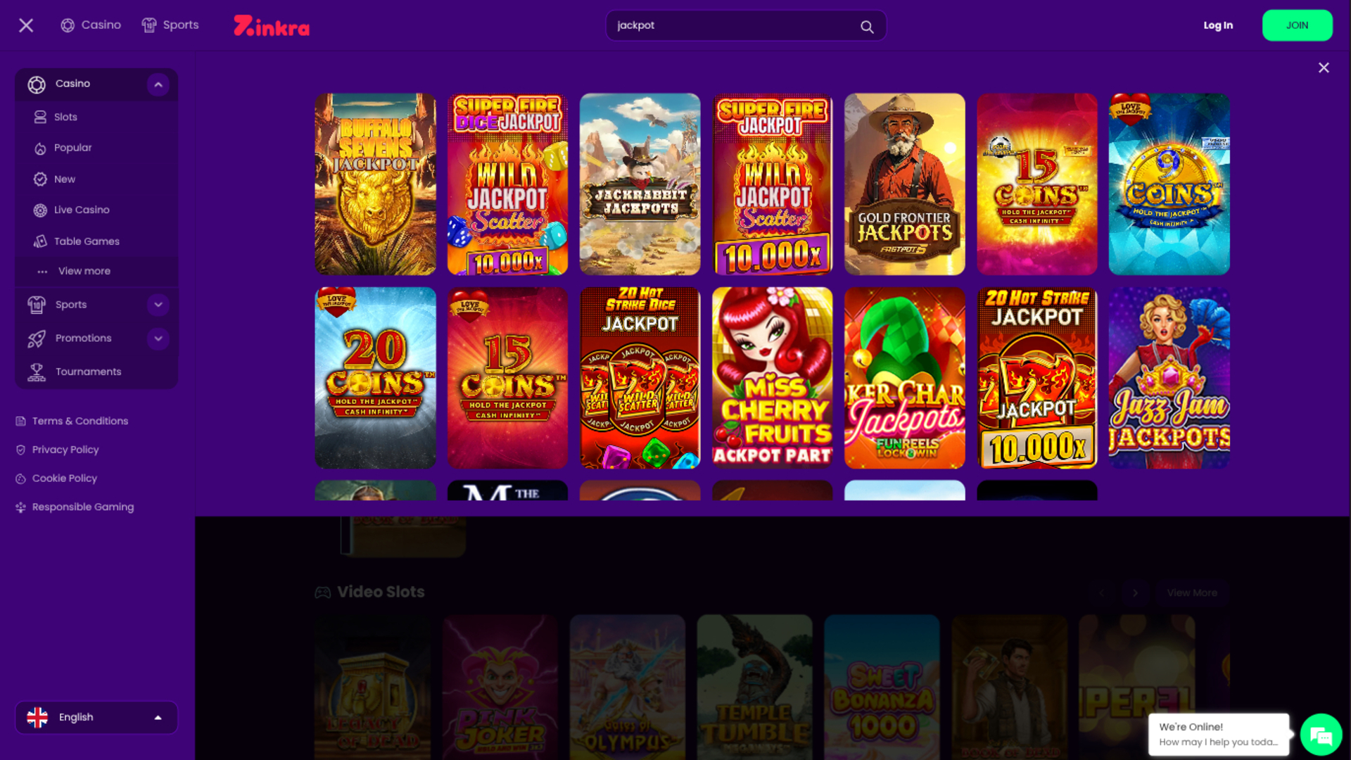 Jackpot de Zinkra Casino sur ordinateur