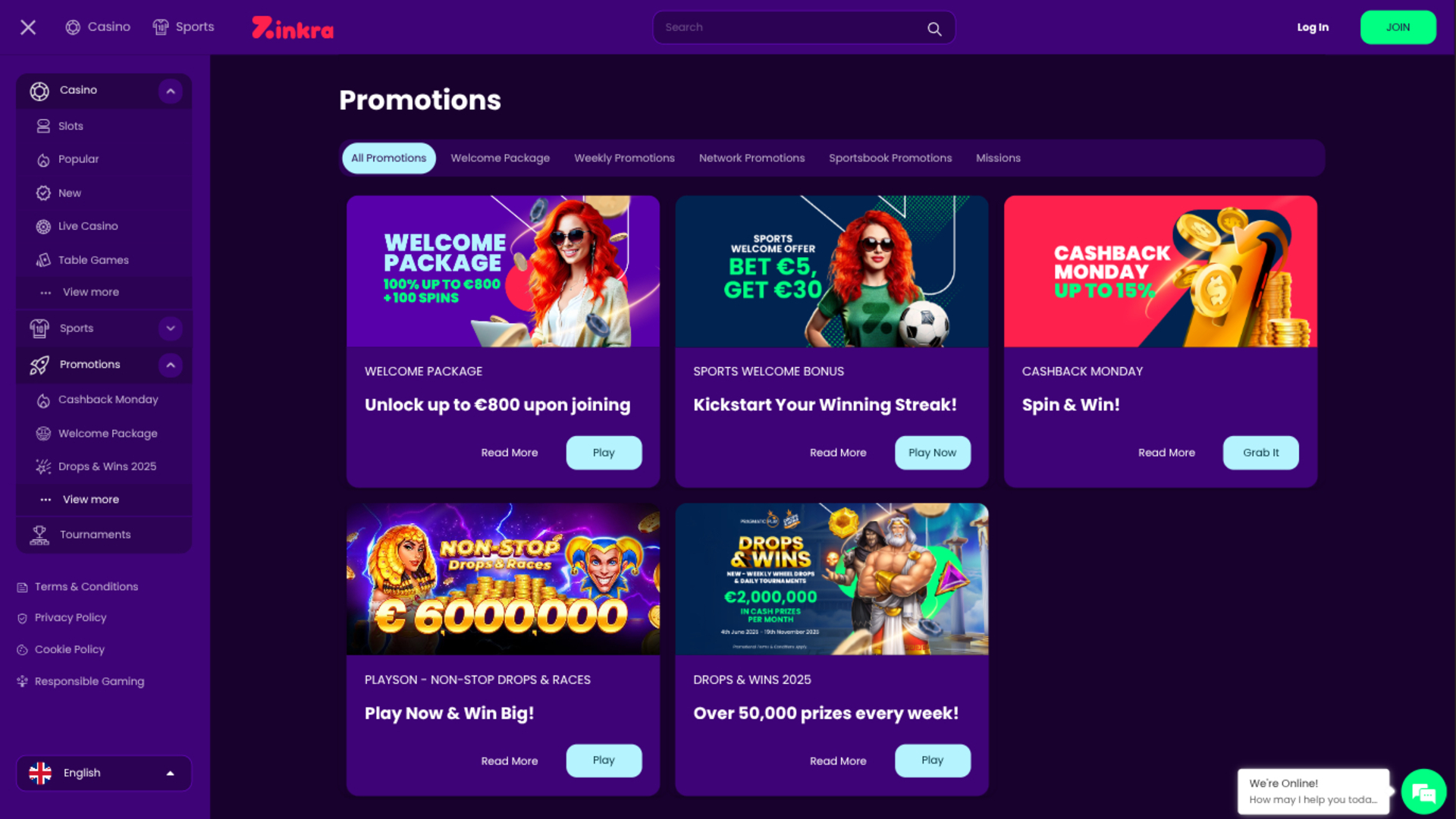 Promotions de Zinkra Casino sur ordinateur