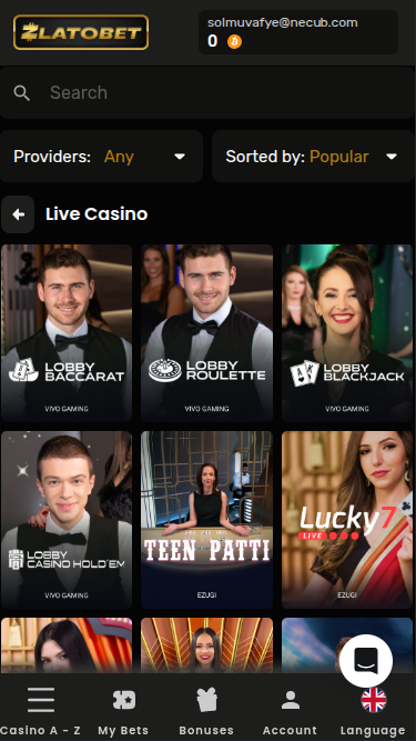 Crupier en vivo móvil de Zlatobet Casino