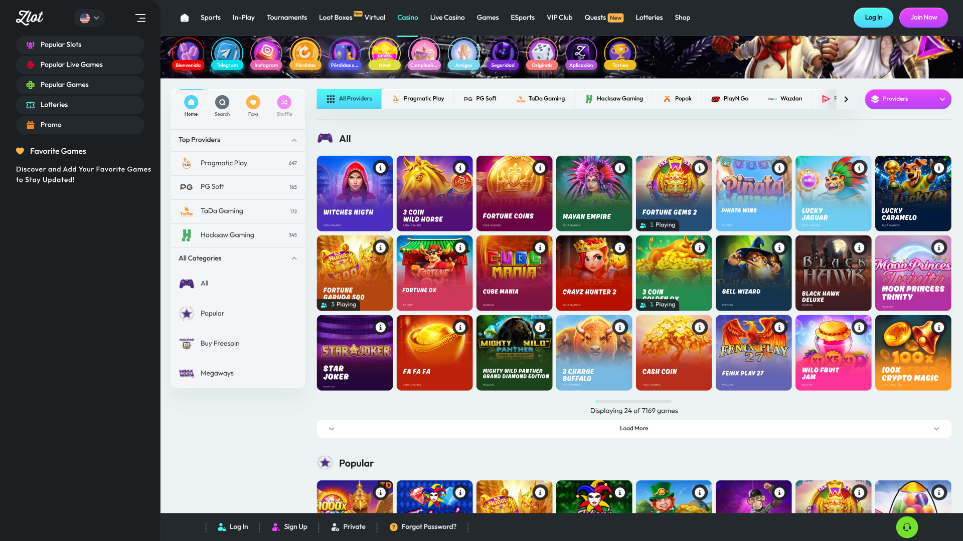 Jeux de casino Zlot sur ordinateur