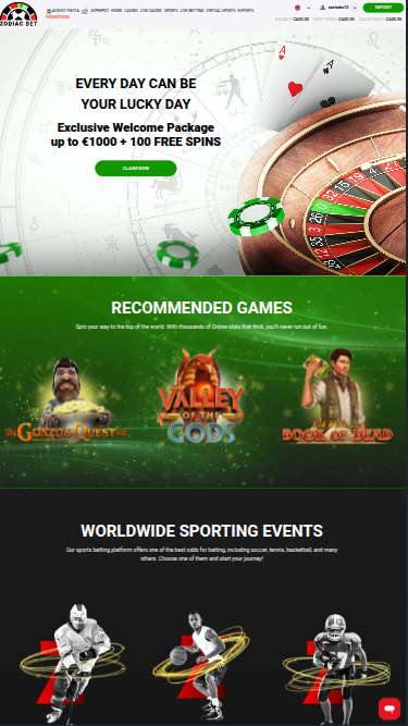 Page d’accueil mobile de Zodiacbet Casino