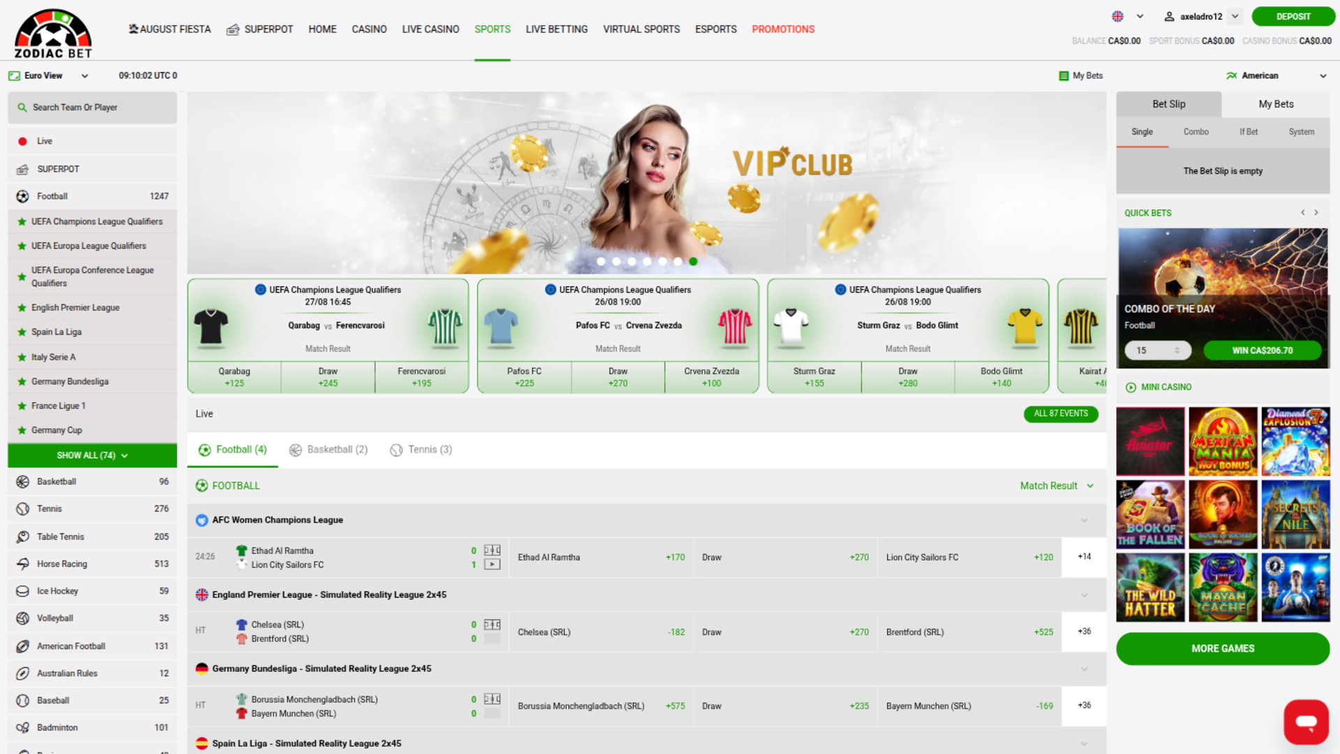 Sports sur ordinateur de Zodiacbet Casino