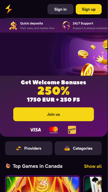Zoome Casino Mobile Homepage