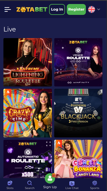 Zotabet Casino Mobile Live Dealer