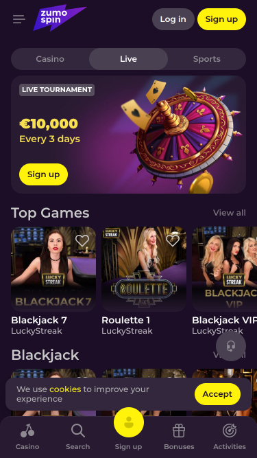 Zumospin Casino Mobile Live Dealer