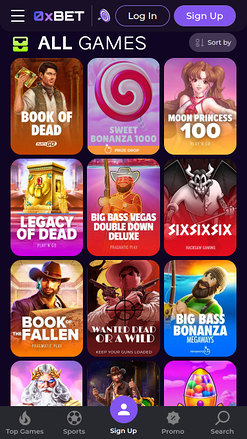 Juegos móviles de 0XBet Casino