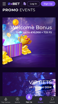 Promociones móviles de 0XBet Casino