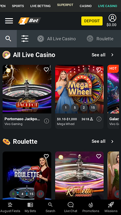 Crupier en vivo móvil de 1Bet Casino