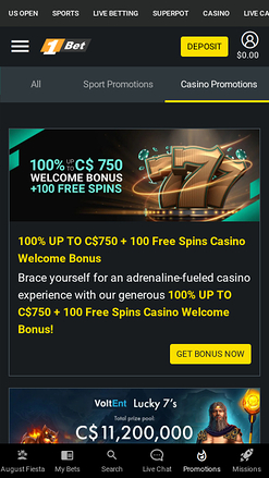 Promociones móviles de 1Bet Casino