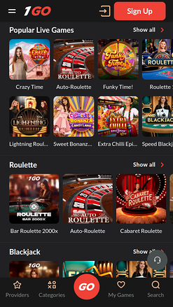 Croupier en direct mobile de 1GO Casino