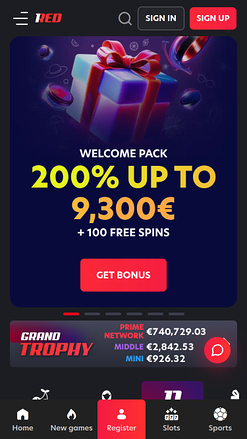 Page d'accueil mobile de 1red Casino