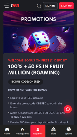 Promotions mobiles de 1red Casino