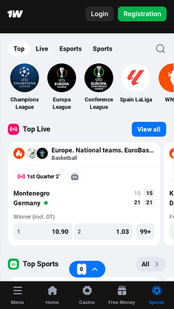 Deportes móviles de 1win Casino