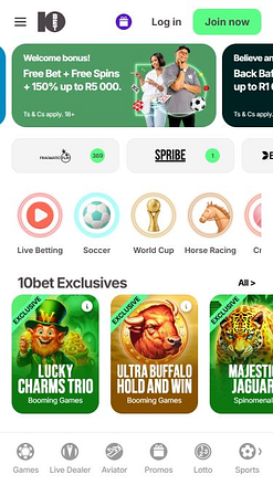 10Bet Casino mobile Startseite