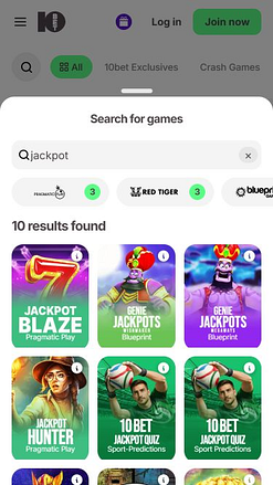 10Bet Casino mobile Jackpot