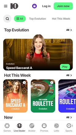10Bet Casino mobile Live-Dealer