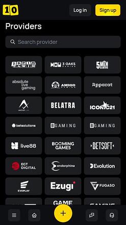 Page mobile des développeurs du jeu 10Black Casino