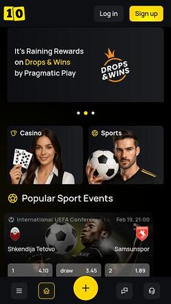Page d'accueil mobile de 10Black Casino
