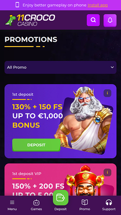 Promozioni per dispositivi mobili di 11croco Casino