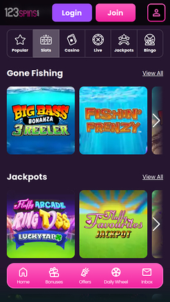 Jeux mobiles de 123Spins Casino