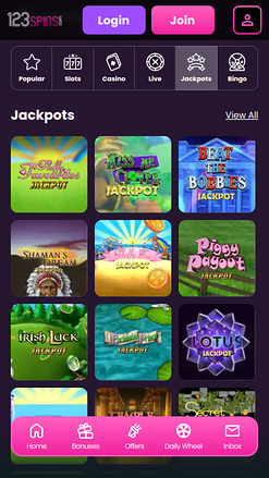Jackpot mobile de 123Spins Casino