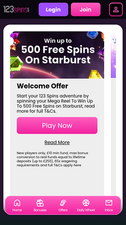 Promotions mobiles de 123Spins Casino