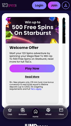 Promoções do Cassino 123Spins para Dispositivos Móveis
