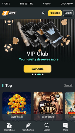 Página de inicio móvil del casino 1Bet