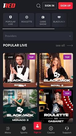 1red Casino Mobile Live Dealer