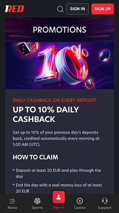 1red Casino Mobile Promotions