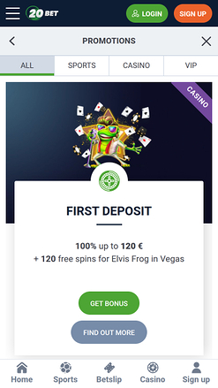 Promociones móviles de 20Bet Casino