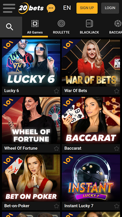 Live dealer mobile di 20Bets Casino