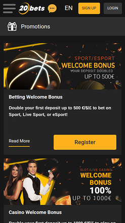 Promozioni mobile di 20Bets Casino