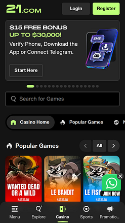 21.com Casino Mobile Games