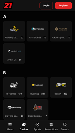 Développeurs de jeux mobiles de casino 21.red