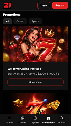 Promotions mobiles du casino 21.red