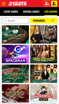 21Bets Casino mobiler Live-Dealer