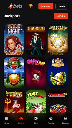 Jackpot mobile di 21betscasino.com