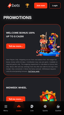 Promozioni mobile di 21betscasino.com