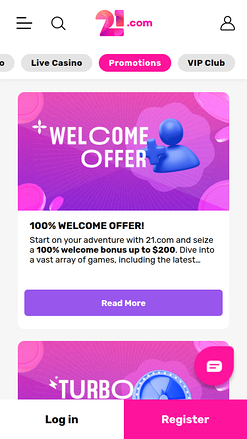 Promotions mobiles de 21.com Casino