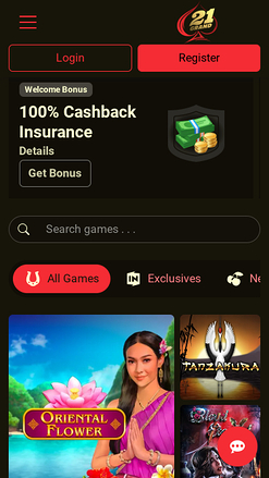 Página de inicio móvil de 21 Grand Casino