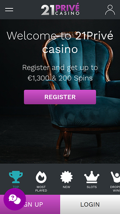 21 Prive Casino Mobile Homepage
