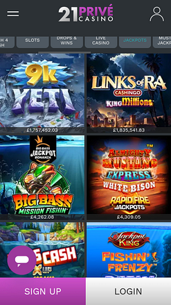 Jackpot mobile del casinò privato 21
