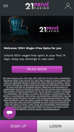 21 promozioni di Prive Casino Mobile