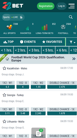 Deportes móviles del casino 22 Bet