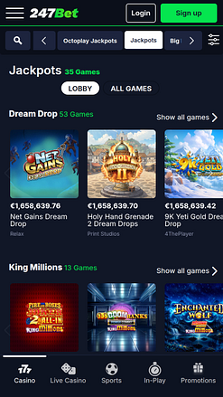 Jackpot mobile du casino 247Bet